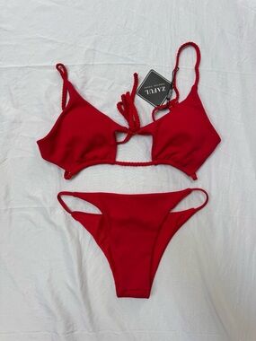 Zaful Red Braided Triangle Bikini Set